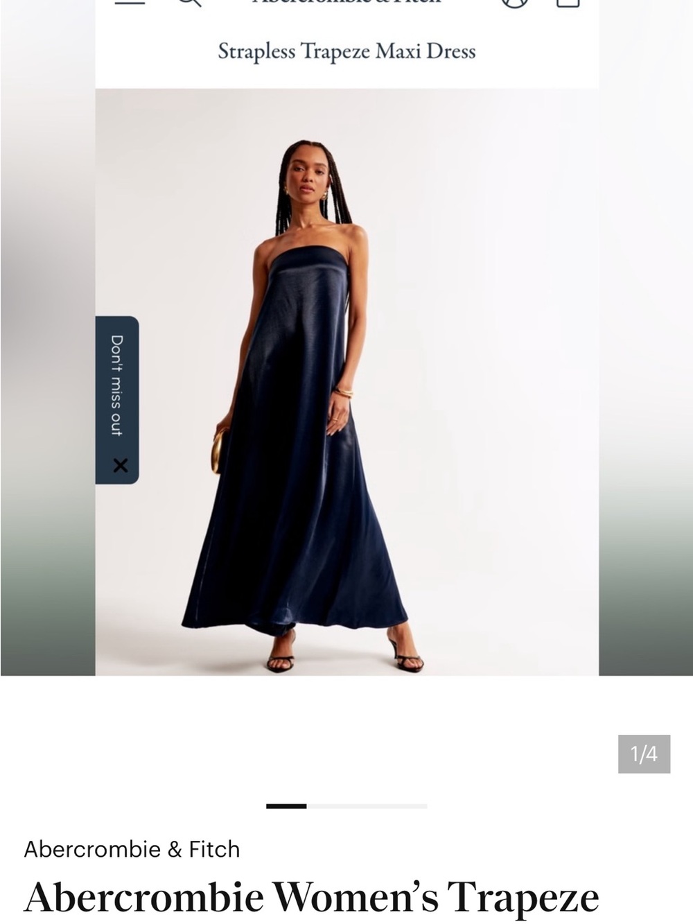 Abercrombie & Fitch Navy Strapless Trapeze Maxi Dress